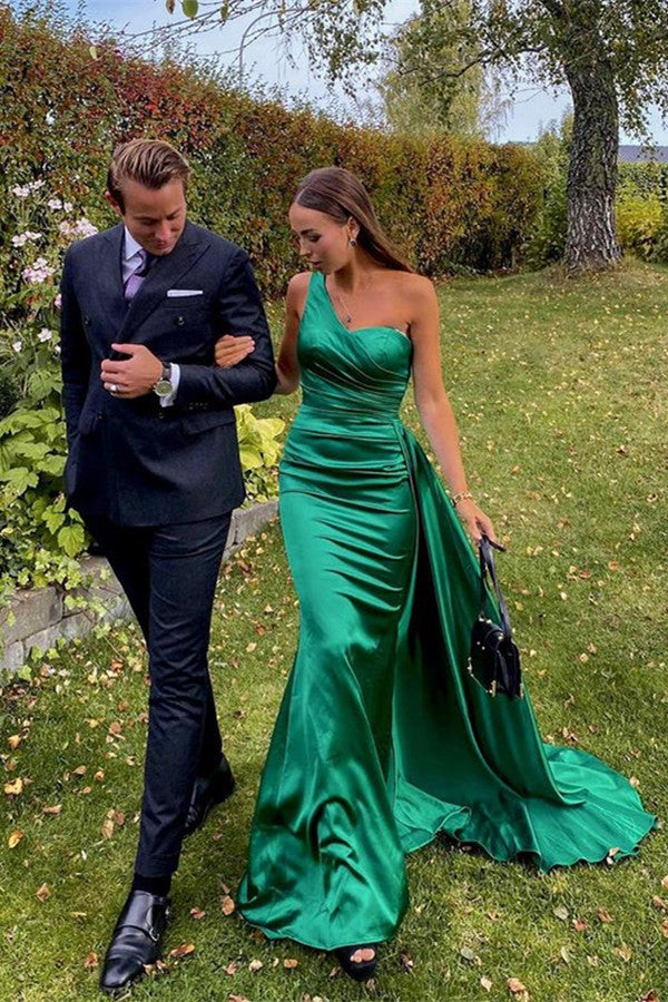 One-Shoulder Green Long Prom Dress | Ballbella