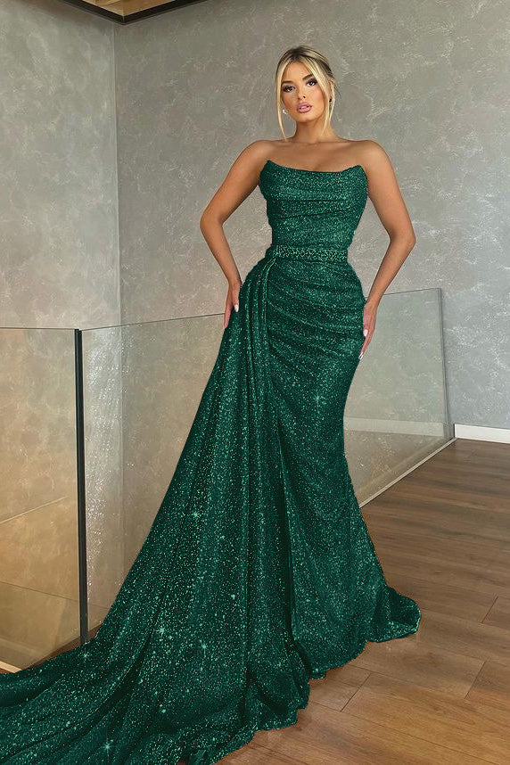 Strapless Baby Blue Sleeveless Mermaid Prom Dress with Beadings and Sequins | Ballbella