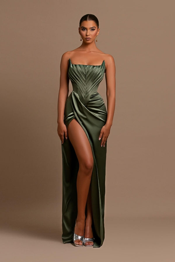Simple Green Sleeveless Mermaid Prom Dress with Split | Ballbella