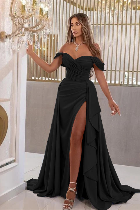 Sky Blue Elegant Split Mermaid Sweetheart Prom Dress with Off-the-Shoulder | Ballbella