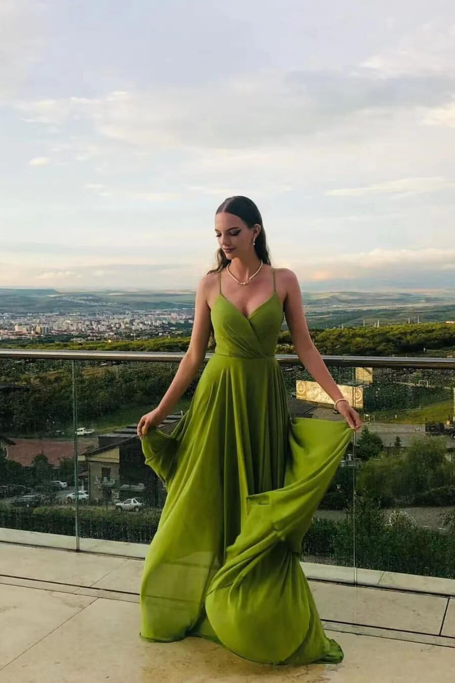 Chiffon Spaghetti-Strap Sleeveless Long A-Line Prom Dress | Ballbella