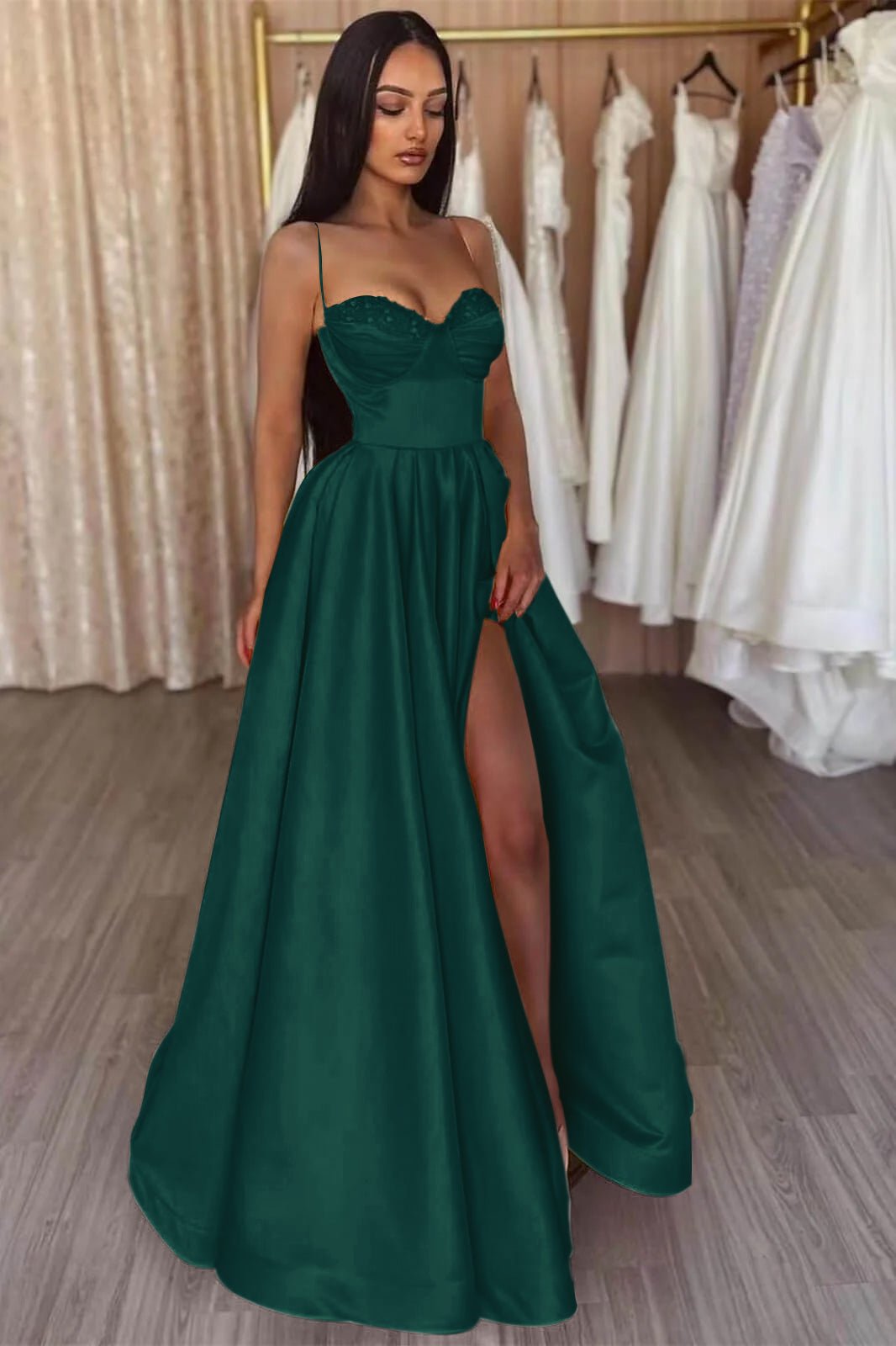 Yellow Split Evening Dress A-Line with Spaghetti-Straps | Ballbella