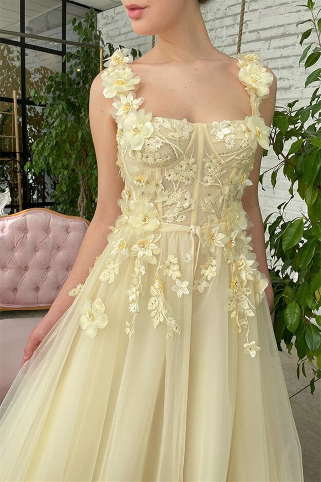 Sleeveless Strapless Daffodil Mermaid Evening Dress with Flowers | Ballbella