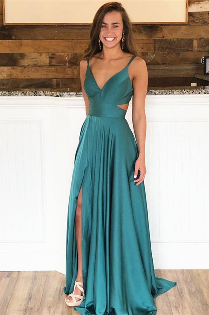 Spaghetti-Strap Long Split Evening Dress | Ballbella
