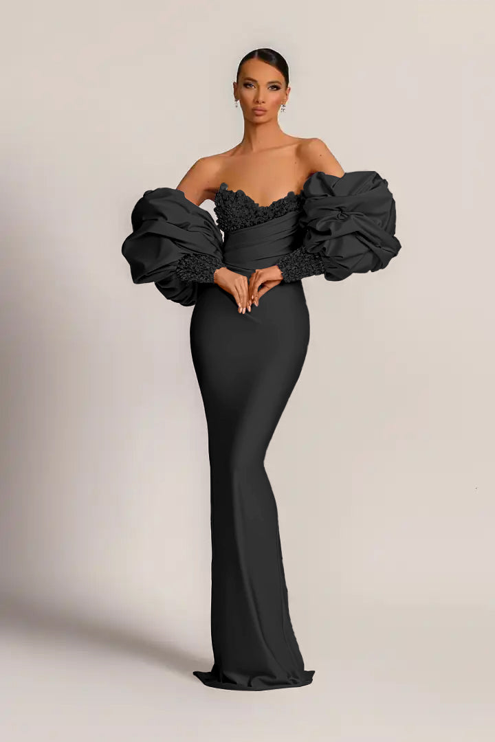 Purple Long-Sleeve Beaded Mermaid Evening Dress with Sequins | Ballbella