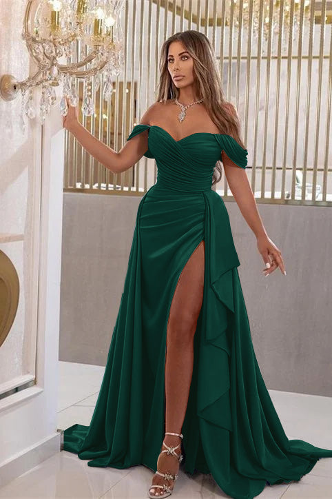 Sky Blue Elegant Split Mermaid Sweetheart Prom Dress with Off-the-Shoulder | Ballbella