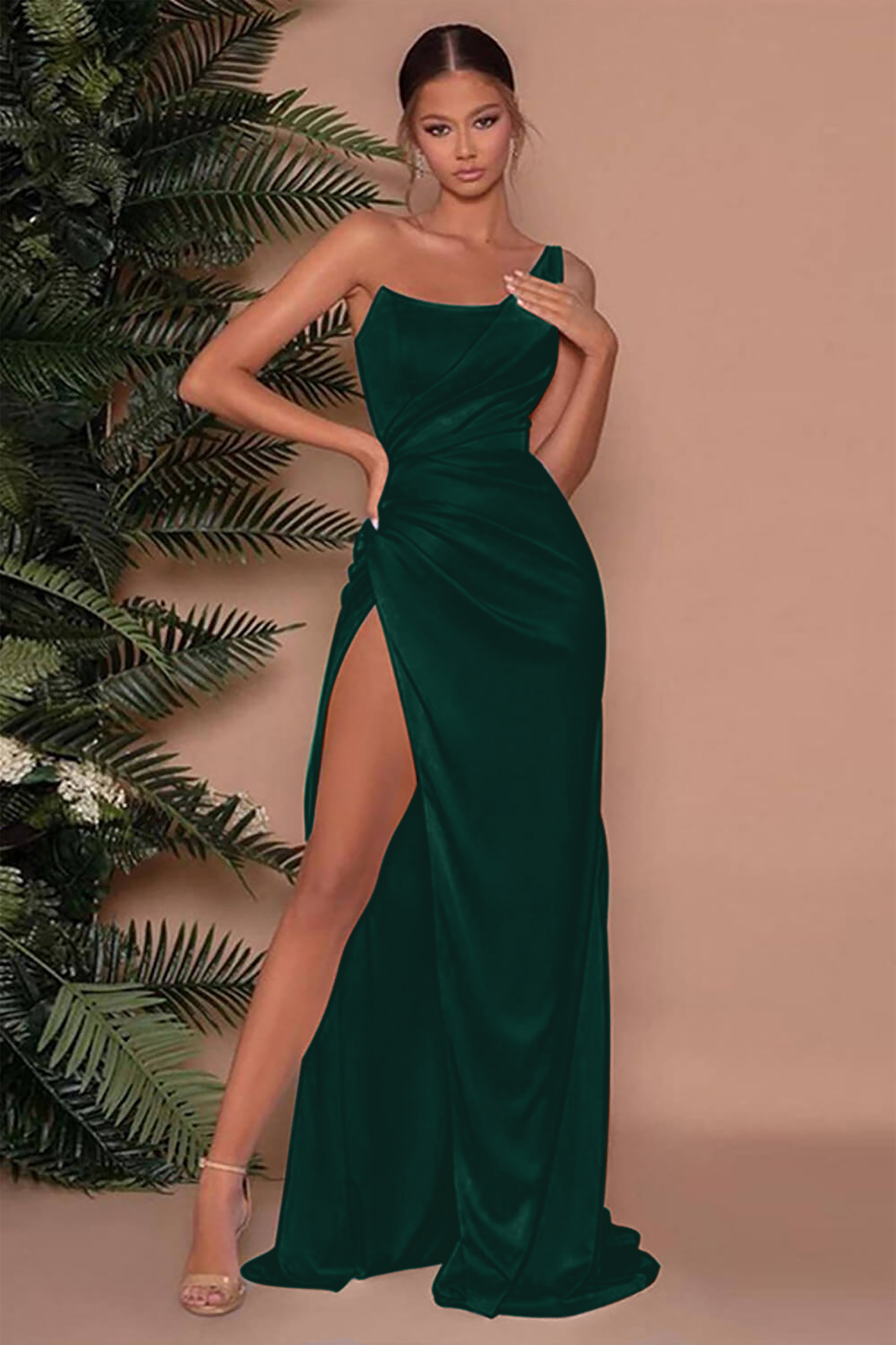 Unique Baby Blue Long Slit Mermaid Evening Dress with Sleeveless One-Shoulder | Ballbella