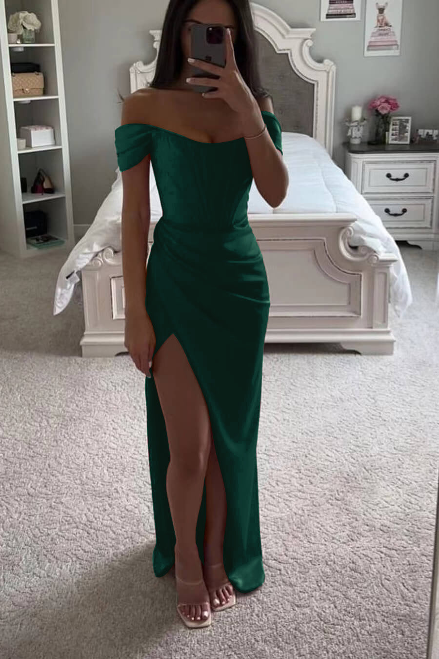 Red Off-the-Shoulder Mermaid Prom Dress with Split | Ballbella