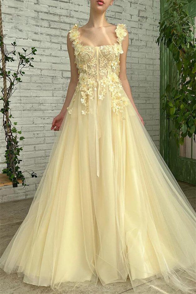 Sleeveless Strapless Daffodil Mermaid Evening Dress with Flowers | Ballbella