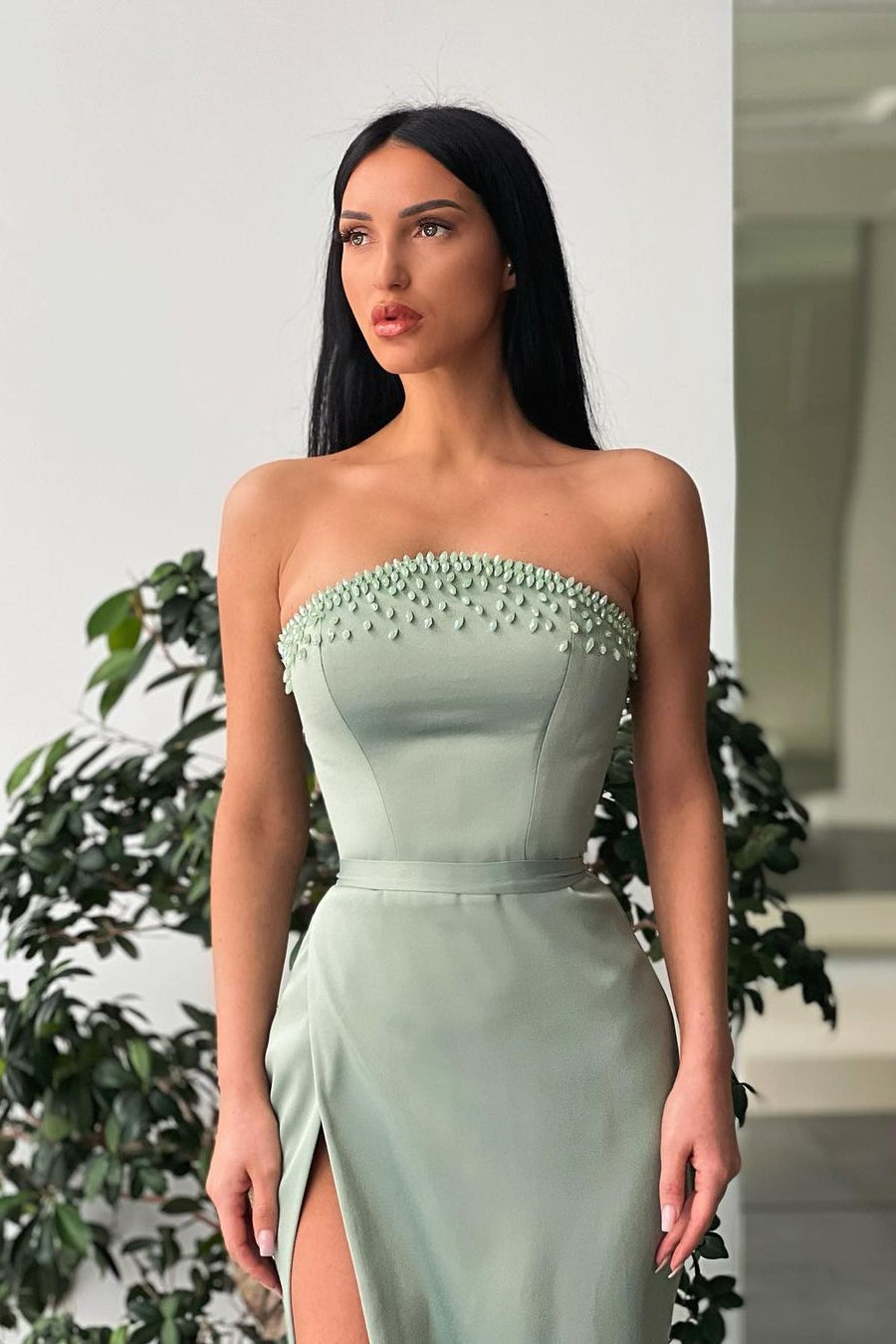 Strapless Long Mermaid Prom Dress with Split | Ballbella