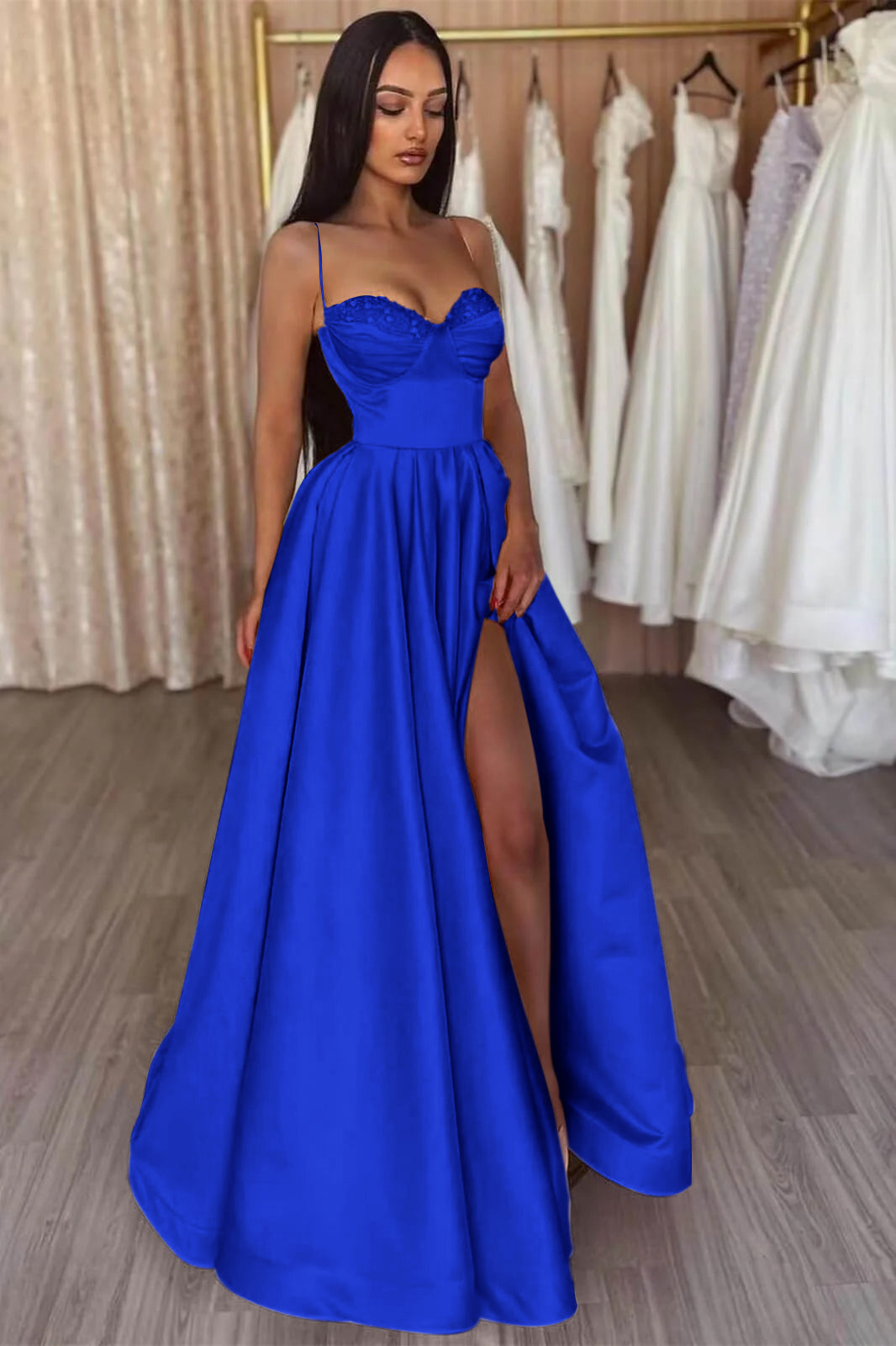 Yellow Split Evening Dress A-Line with Spaghetti-Straps | Ballbella