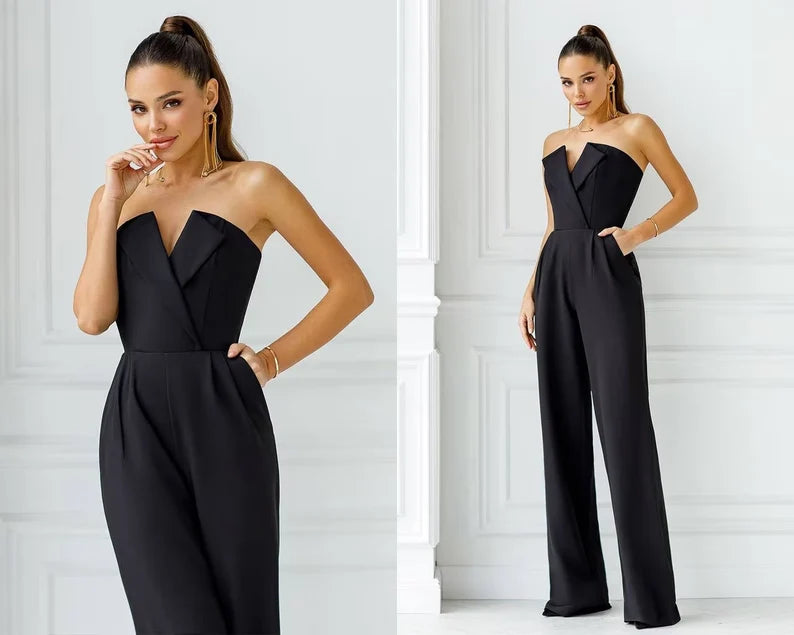 White Women’s Jumpsuit Bridal Wedding Bridesmaid Prom Graduation Corset Top Wide-Leg Pants | Ballbella