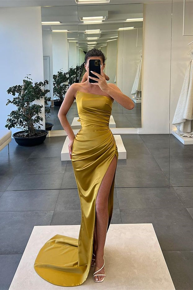 Sleeveless Mermaid Strapless Long Slit Evening Dress | Ballbella
