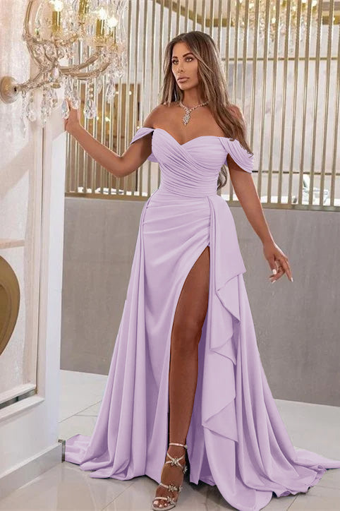 Sky Blue Elegant Split Mermaid Sweetheart Prom Dress with Off-the-Shoulder | Ballbella