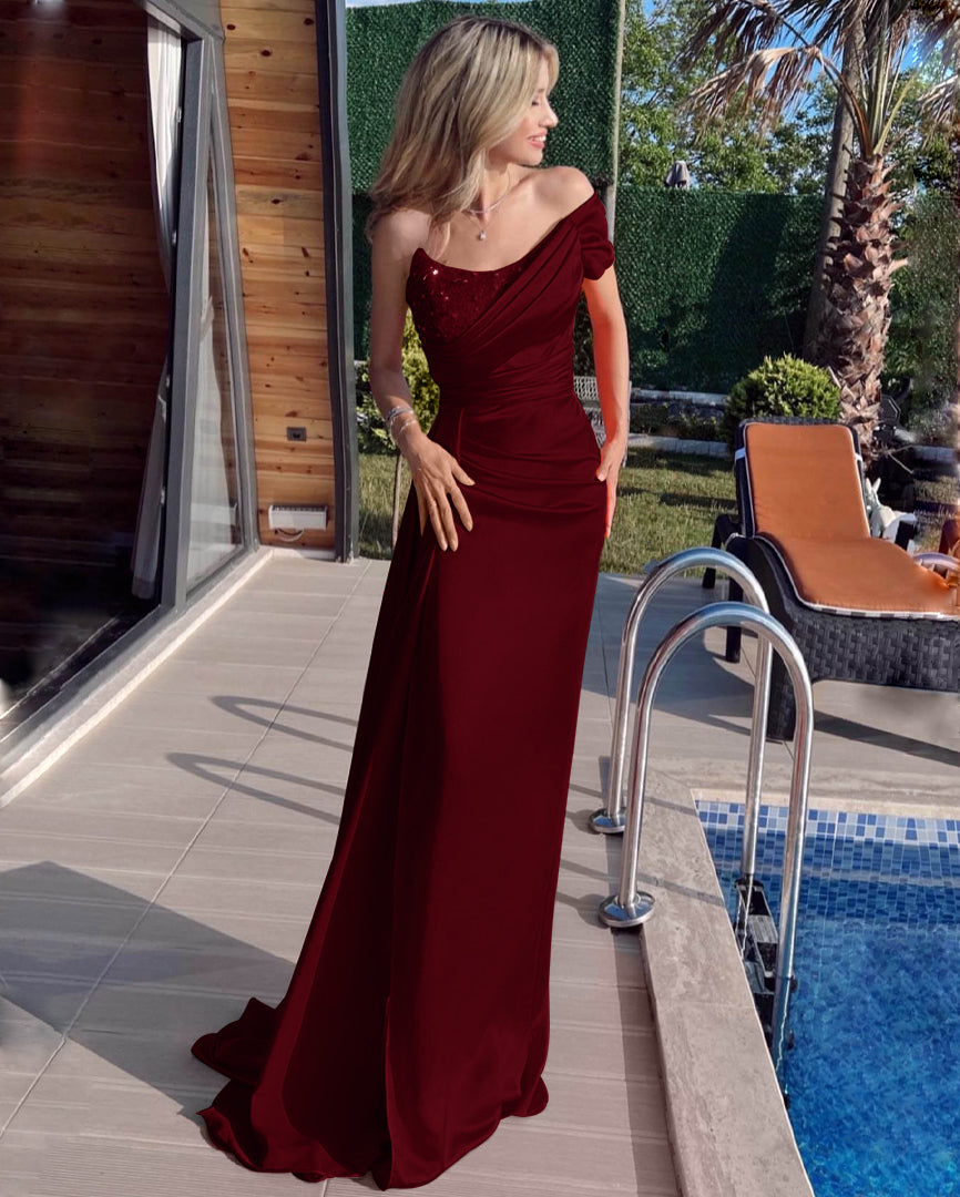 One-Shoulder Orange Beaded Prom Dress with Mermaid Ruffles and Split | Ballbella