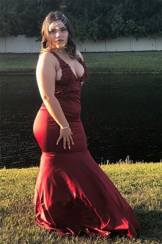 Sexy Burgundy Prom Dress with Straps, Appliques, and Beads | Ballbella