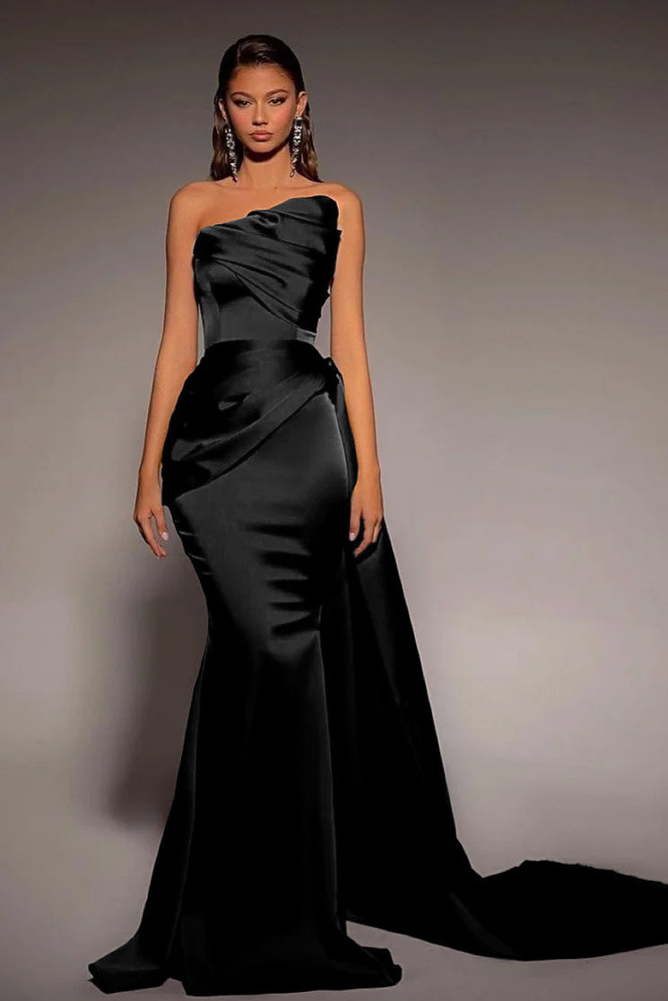 Dark Green Strapless Mermaid Prom Dress with Ruffles | Ballbella