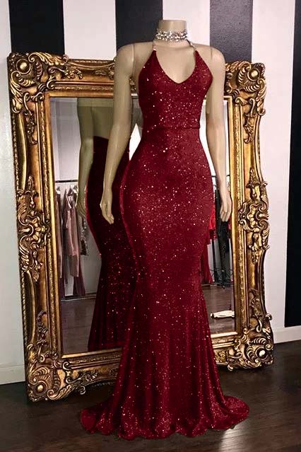 Red Sleeveless Mermaid Prom Dress with Sequins | Ballbella