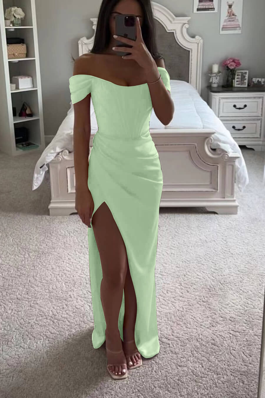 Red Off-the-Shoulder Mermaid Prom Dress with Split | Ballbella