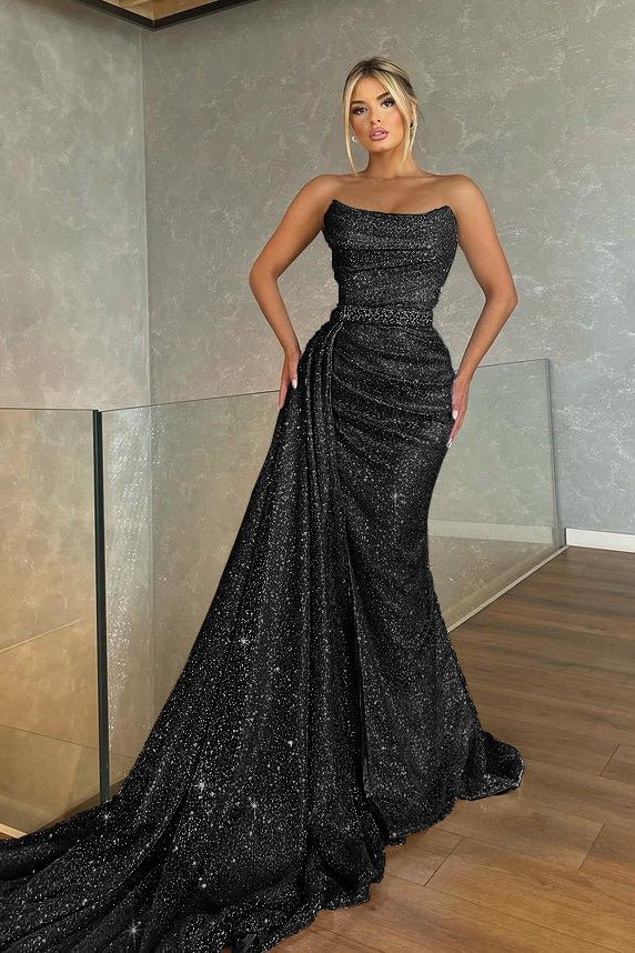 Strapless Baby Blue Sleeveless Mermaid Prom Dress with Beadings and Sequins | Ballbella