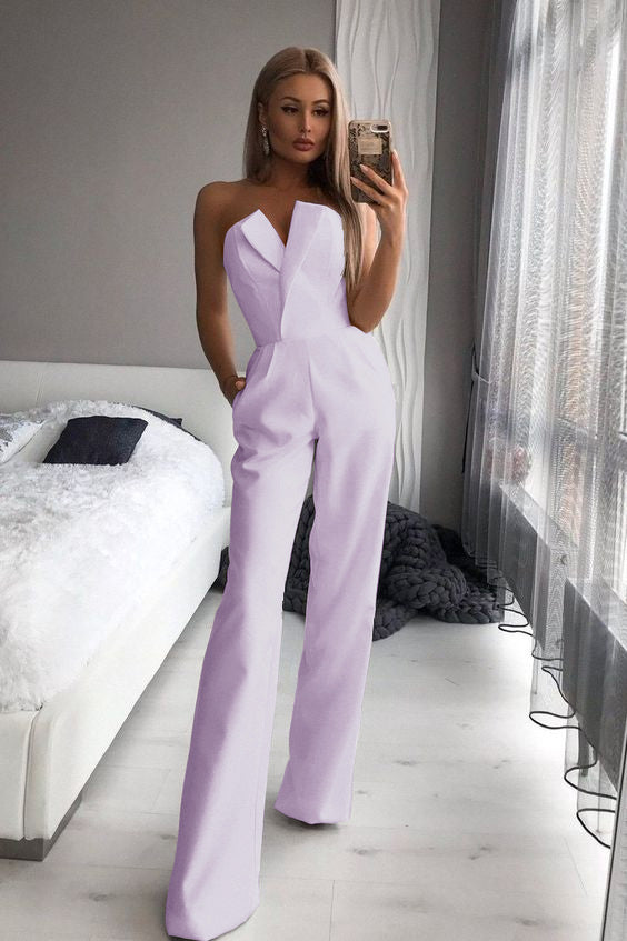 White Women’s Jumpsuit Bridal Wedding Bridesmaid Prom Graduation Corset Top Wide-Leg Pants | Ballbella