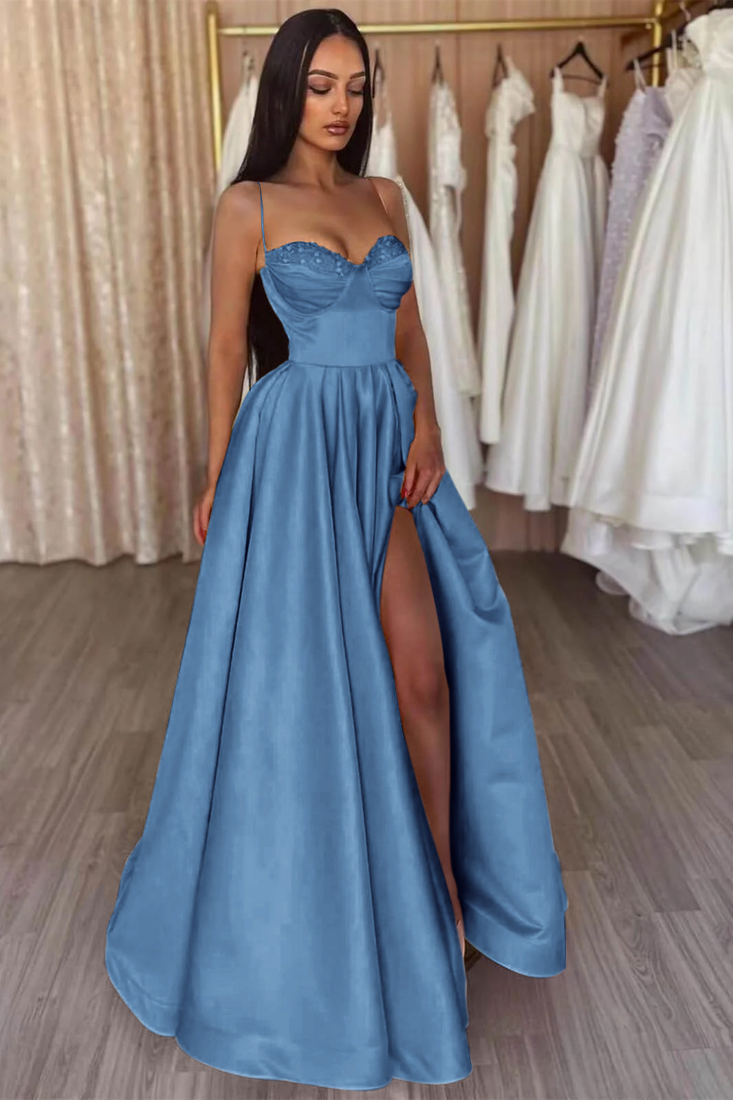 Yellow Split Evening Dress A-Line with Spaghetti-Straps | Ballbella
