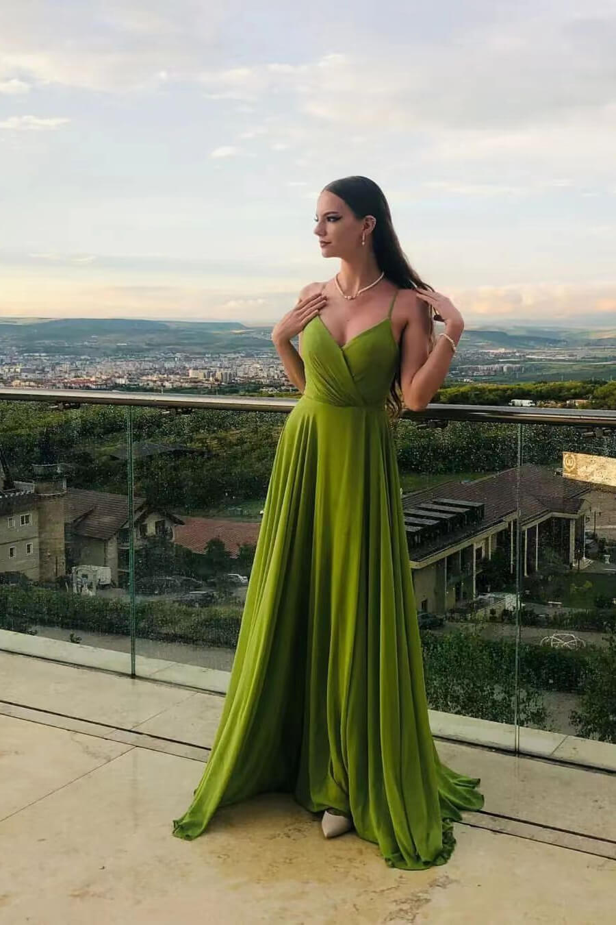 Chiffon Spaghetti-Strap Sleeveless Long A-Line Prom Dress | Ballbella