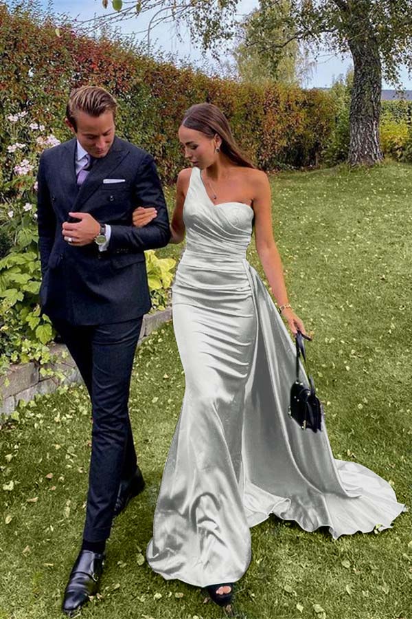 One-Shoulder Green Long Prom Dress | Ballbella