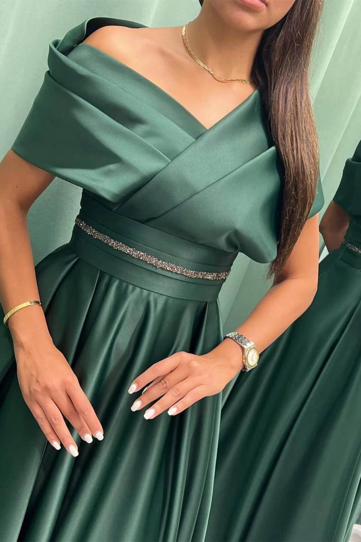 Off-the-Shoulder Elegant Long Evening Dress with Pleats | Ballbella