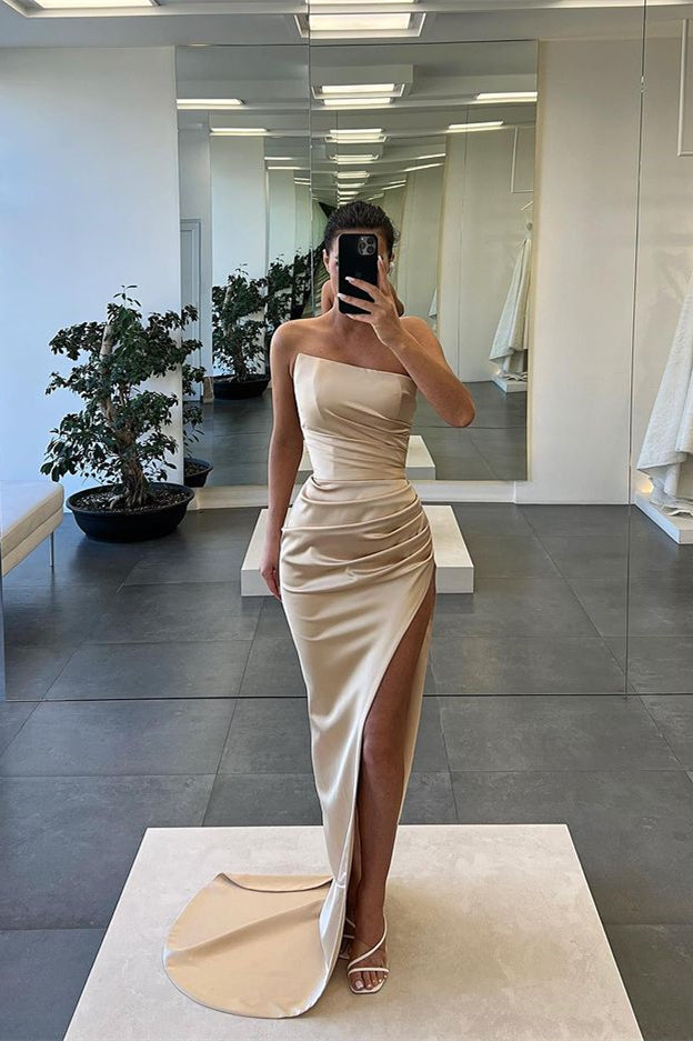 Sleeveless Mermaid Strapless Long Slit Evening Dress | Ballbella