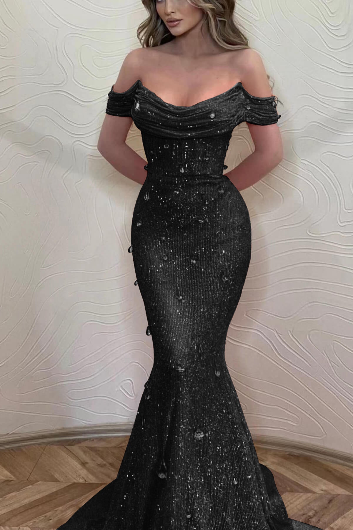 Orange Off-the-Shoulder Mermaid Prom Dress with Sequins | Ballbella