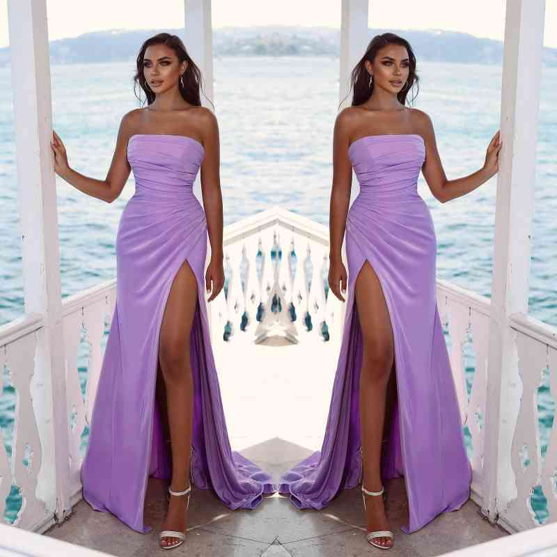 Simple Purple Split Mermaid Strapless Prom Dress | Ballbella