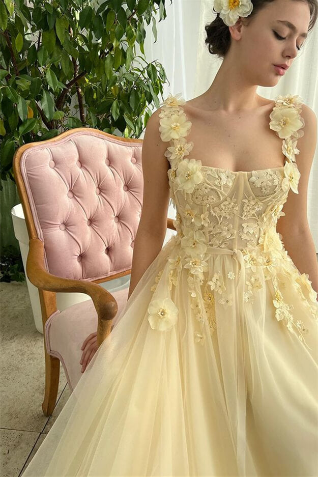 Sleeveless Strapless Daffodil Mermaid Evening Dress with Flowers | Ballbella