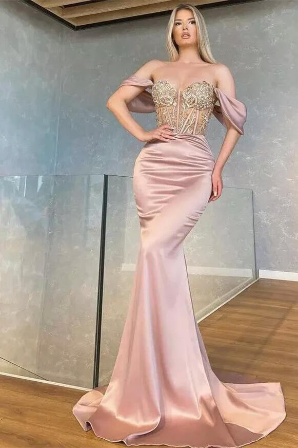 Sweetheart Off-the-Shoulder Long Mermaid Prom Dress with Beads | Ballbella