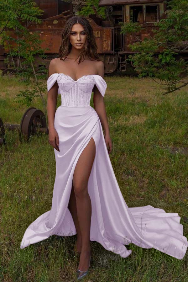 Off-the-Shoulder Sweetheart Mermaid Prom Dress with Beadings & Split | Ballbella
