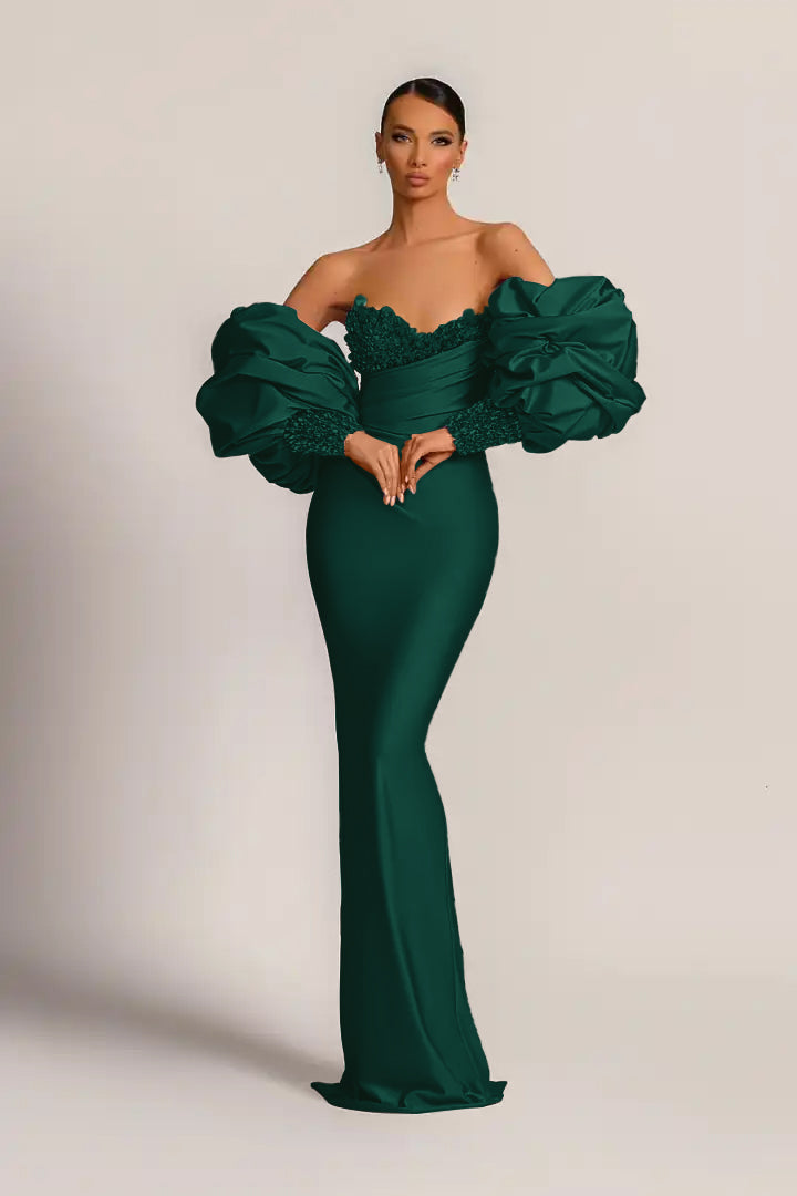 Purple Long-Sleeve Beaded Mermaid Evening Dress with Sequins | Ballbella