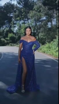 Stunning Royal Blue Sequins Elegant Evening Dress with Front Split | Ballbella