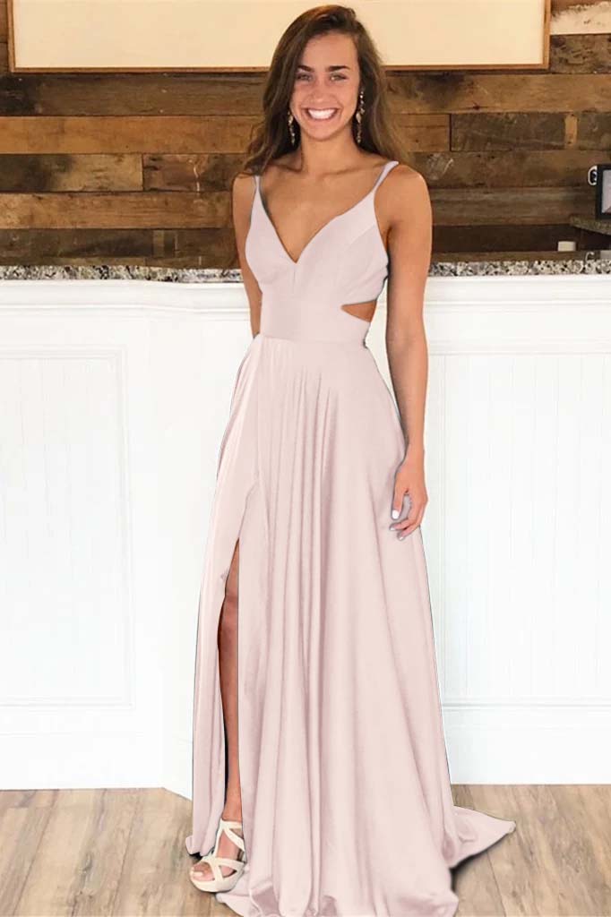 Spaghetti-Strap Long Split Evening Dress | Ballbella