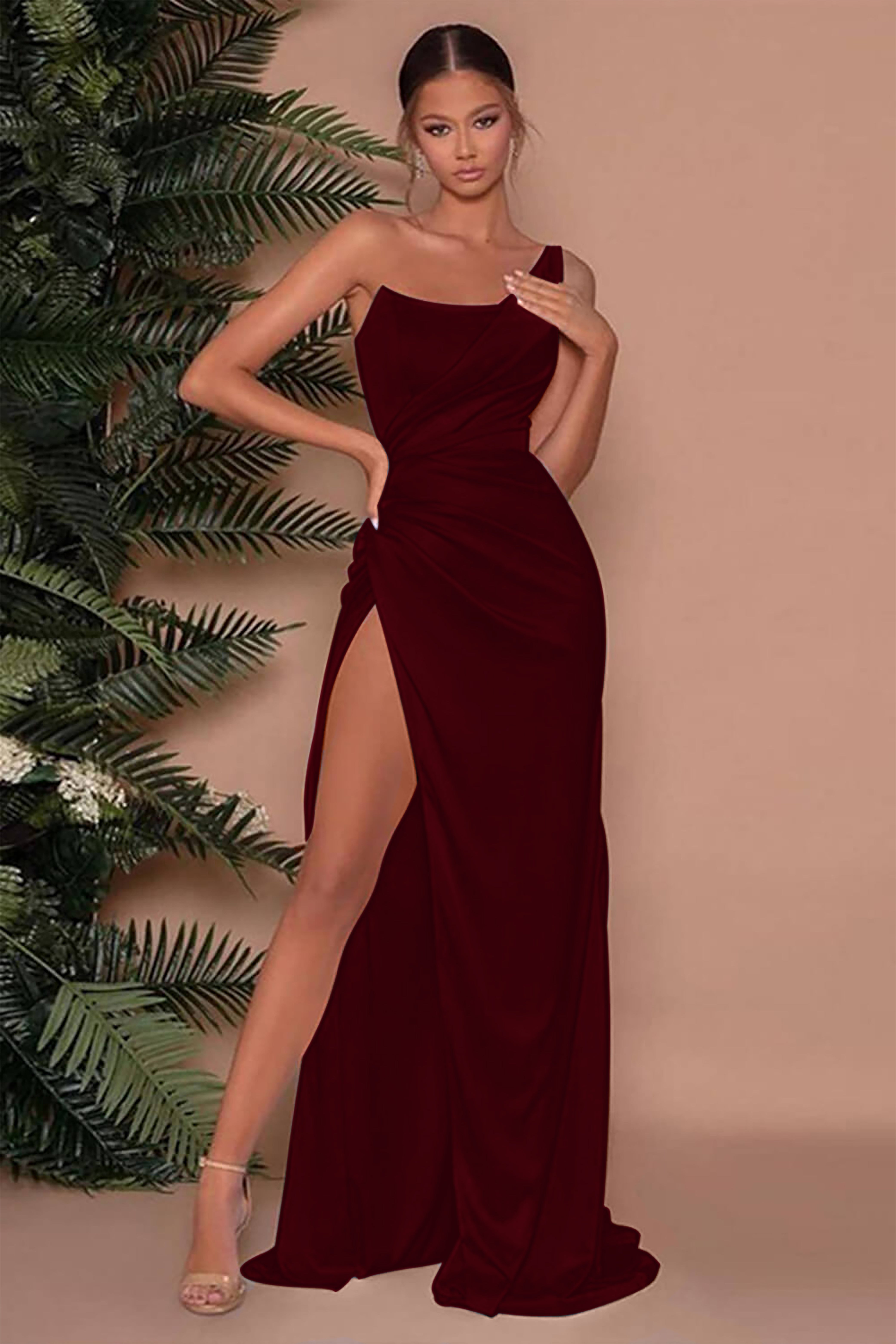 Unique Baby Blue Long Slit Mermaid Evening Dress with Sleeveless One-Shoulder | Ballbella