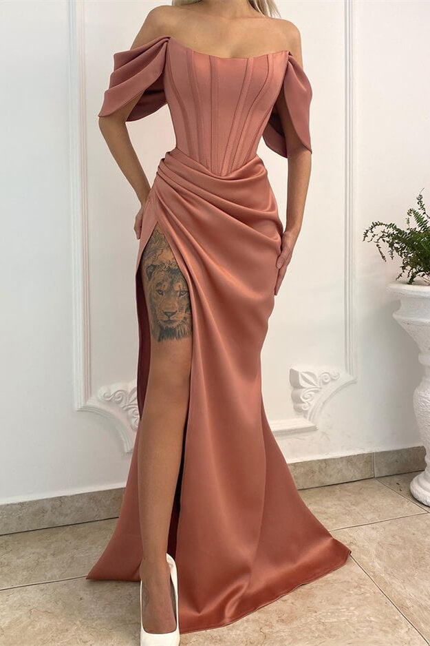 Off-the-Shoulder Long Mermaid Prom Dress with Split | Ballbella