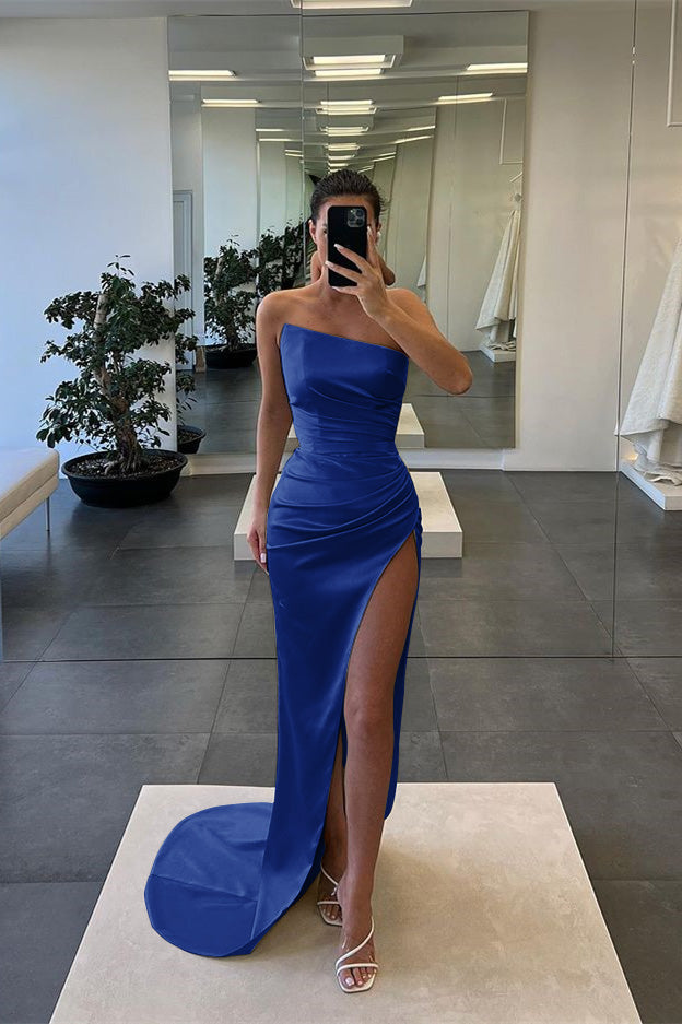 Sleeveless Mermaid Strapless Long Slit Evening Dress | Ballbella