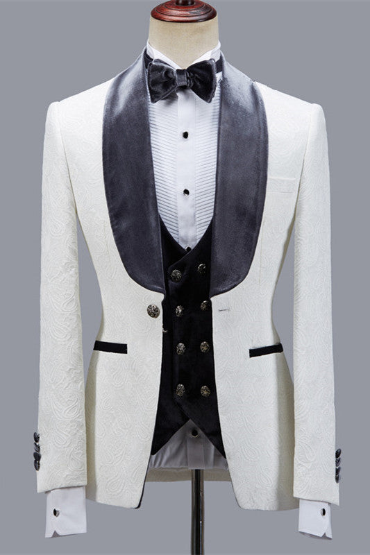 Maverick Jacquard Easy Fit Shawl Lapel Wedding Suit for Men