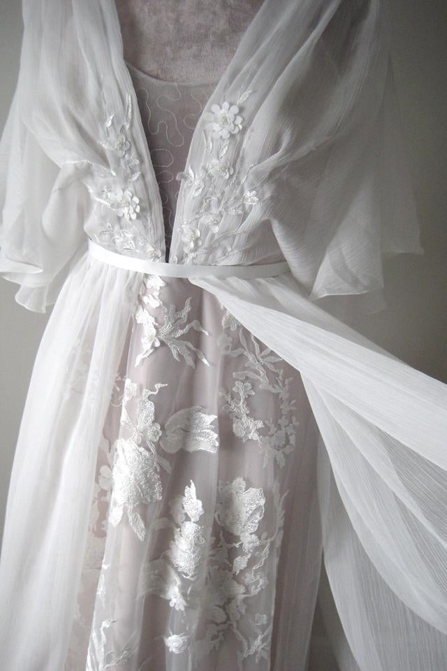 A Line Chiffon Lace Boho V Neck Wedding Dress With Belt