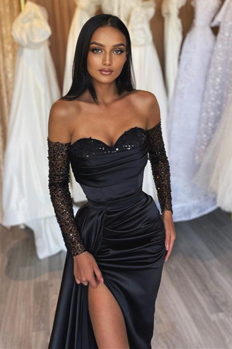 Glamorous Black Sequins Mermaid Evening Dress With Split