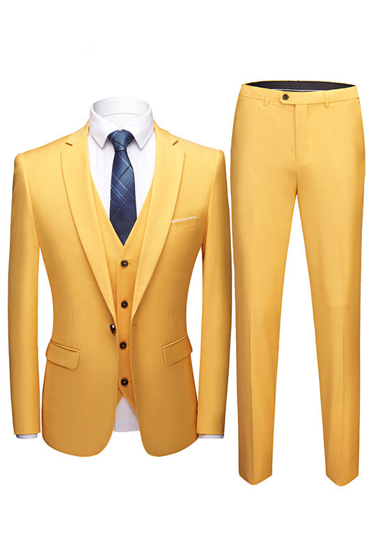 Three Pieces Yellow Notch Collar Wedding Suit for Summer