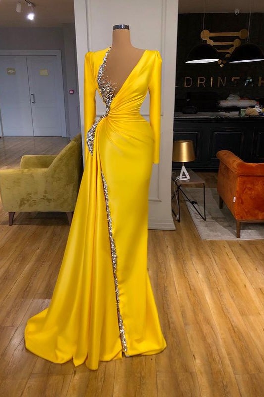 Gorgeous Yellow Prom Dress with Beads and Sequins