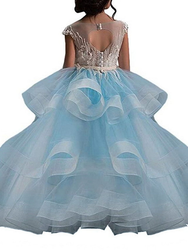 Princess Sleeveless Jewel Neck Flower Girl Dress - Polyester with Bow Embroidery