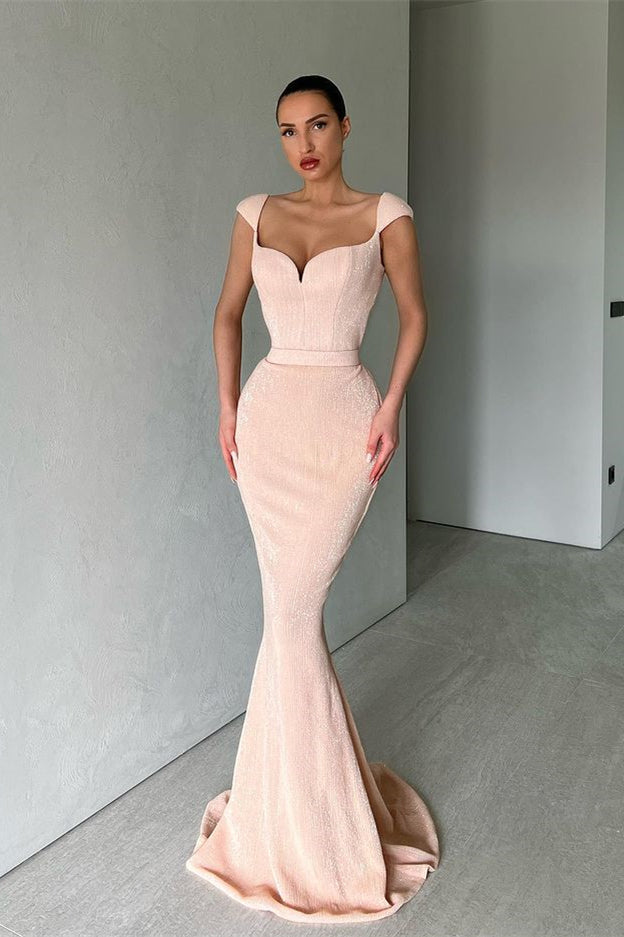 Cap Sleeves Long Mermaid Sequins Prom Dress