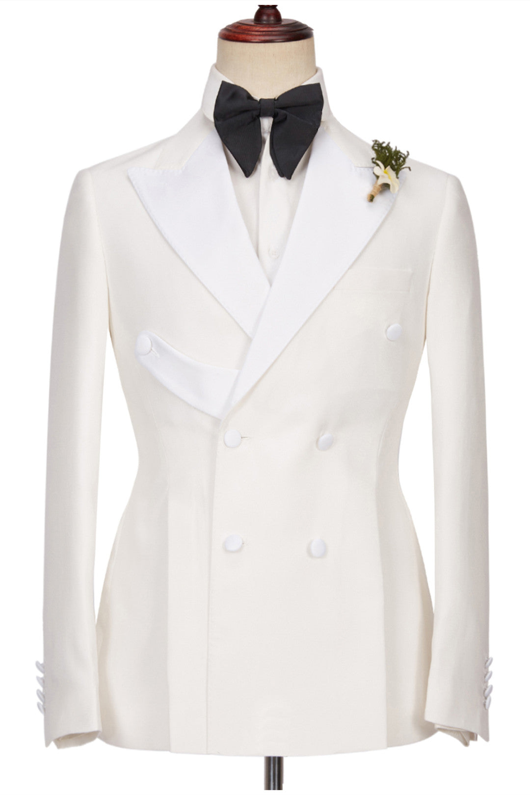 Alejandro Chic White Two-Piece Wedding Suits with Peaked Lapel Double Breasted