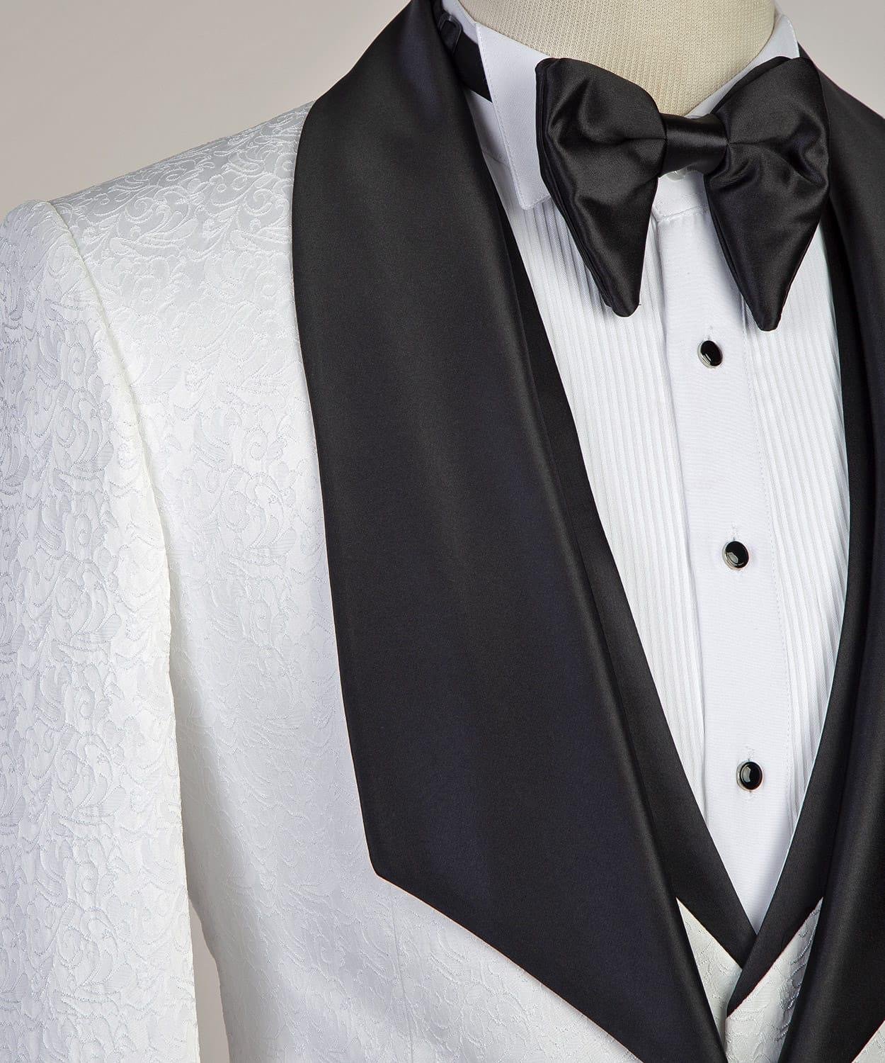 Paxton White Jacaquard Wedding Suits with Black Shawl Lapel
